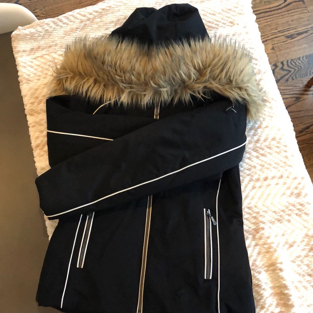 Fera Black with white piping ski jacket